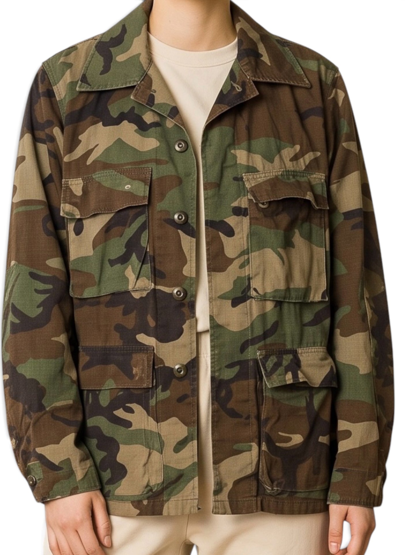 Vintage US Army Camo Jacket with Metallic Cherry Blossom and Butterfly Back Print