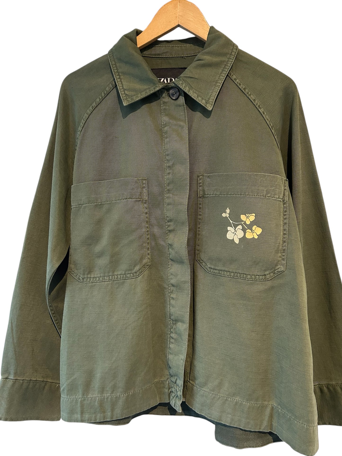 Khaki Jacket with Gold Blossom Print