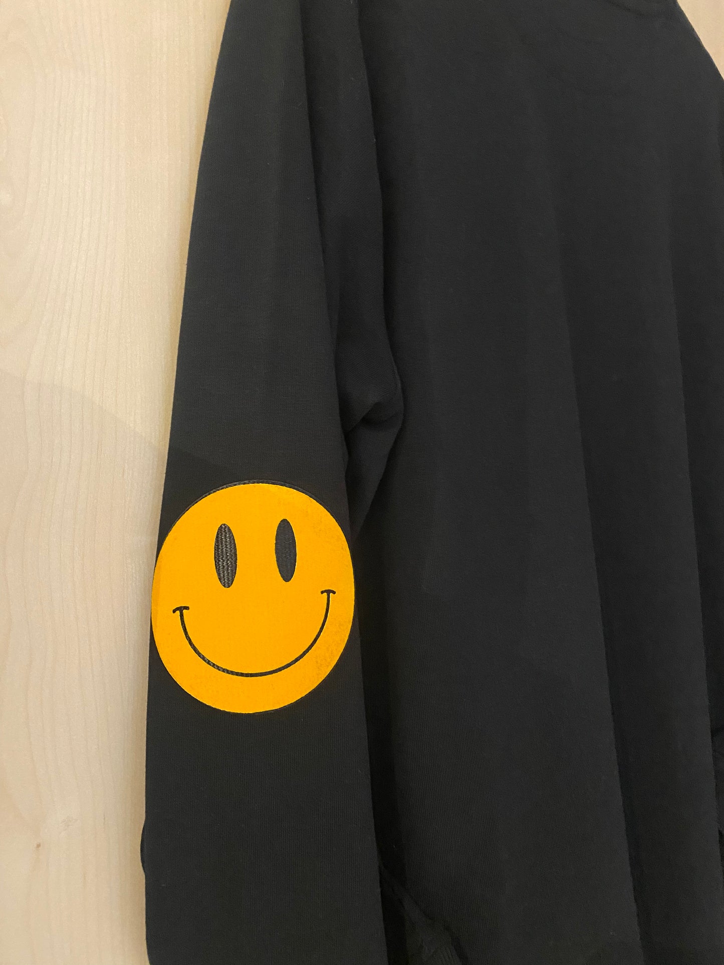 Smile Face Elbow Patch Sweatshirt - Black