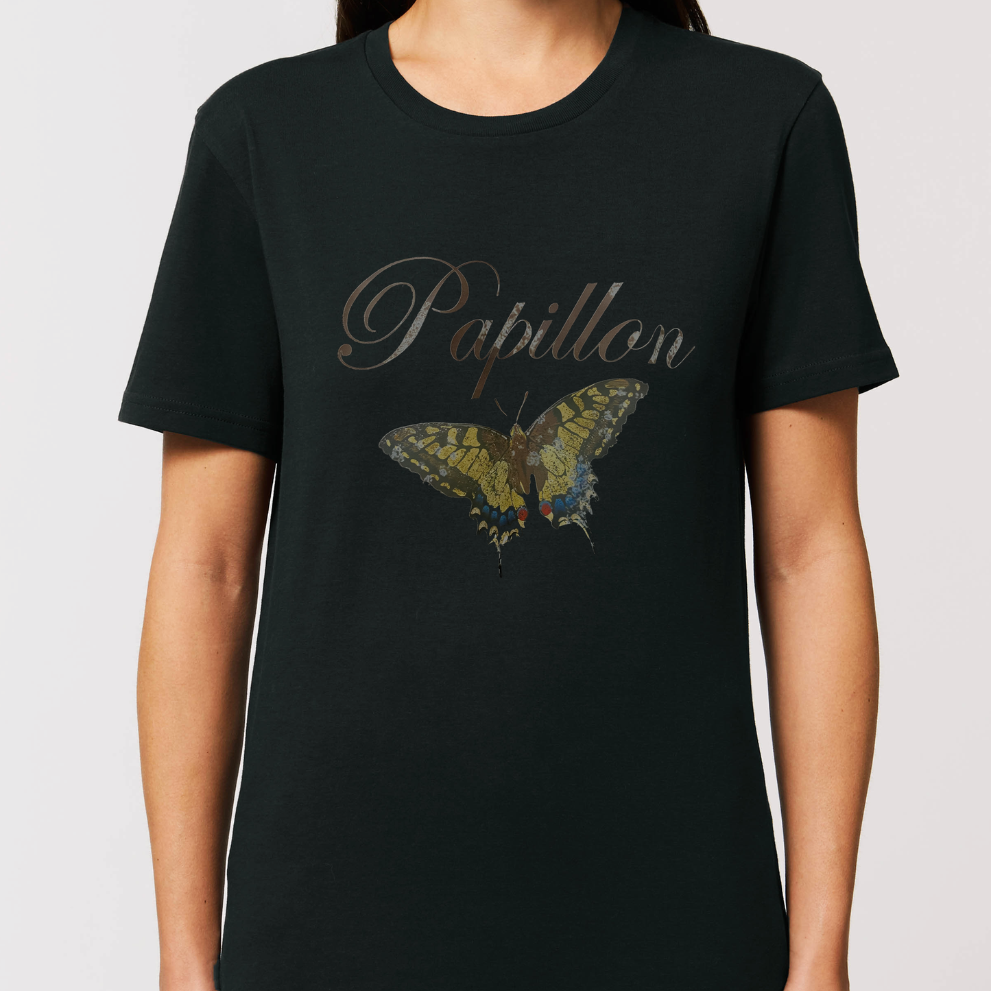 Vintage Papillon Print Organic Cotton Tee - Black