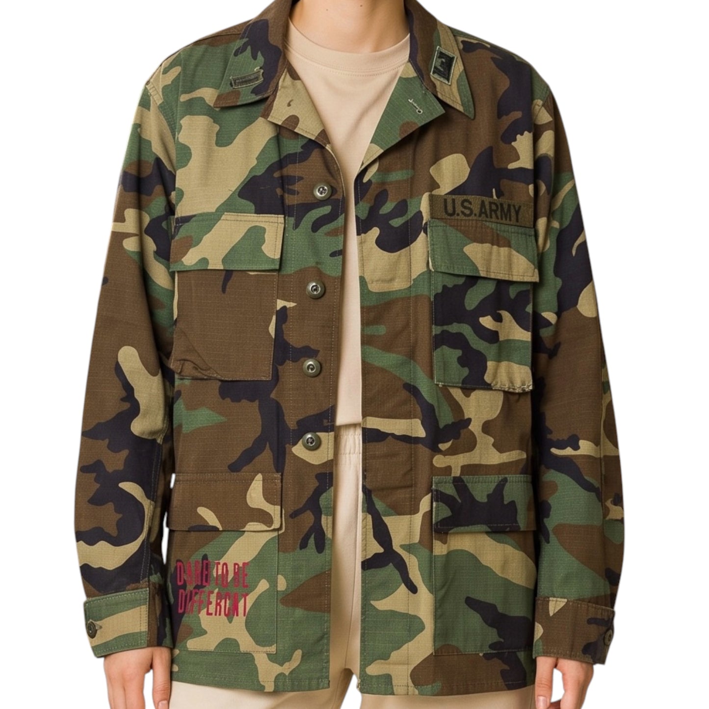Vintage US Army Camo Jacket with Glitter Rebel Print