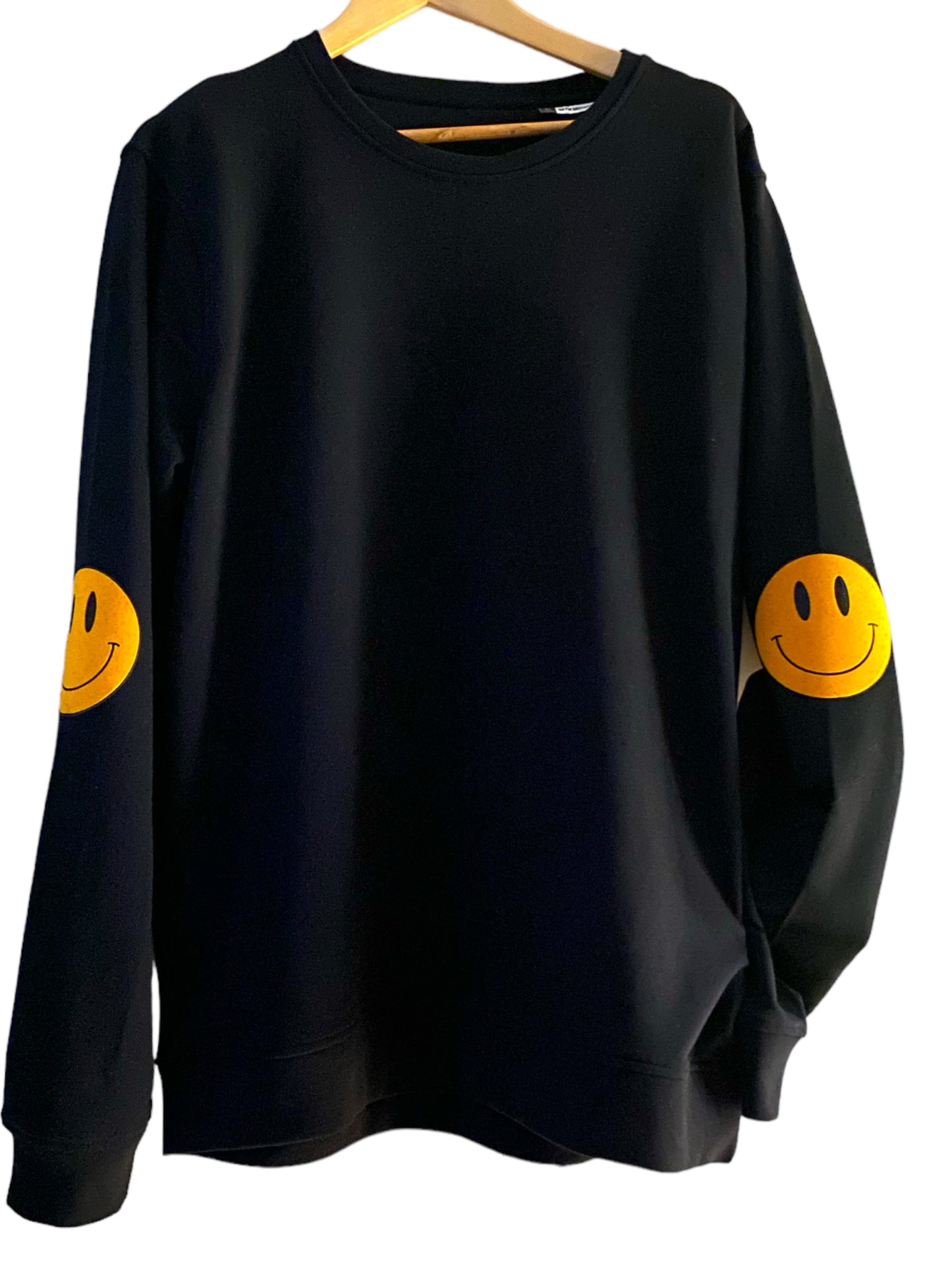 Smile Face Elbow Patch Sweatshirt - Black