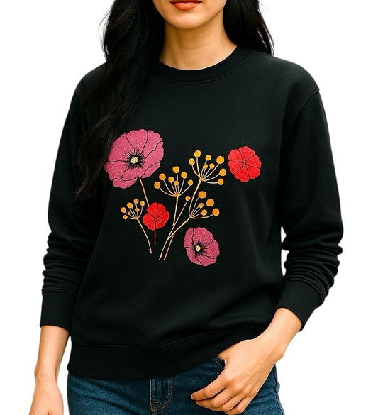 Metallic Floral Sweatshirt - Black