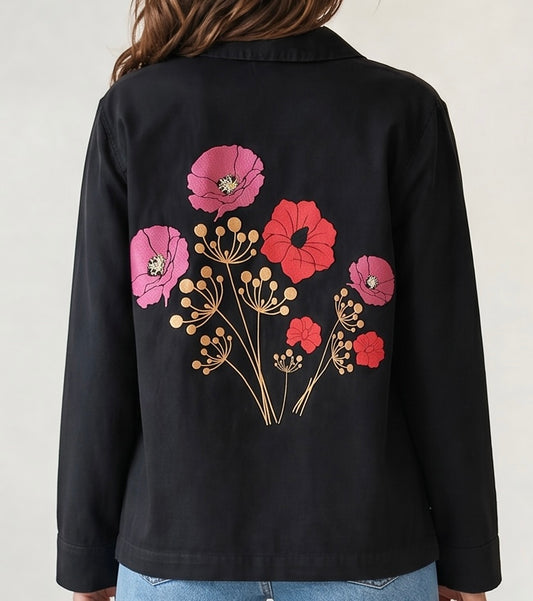 Black Jacket with Metallic Floral Print on back