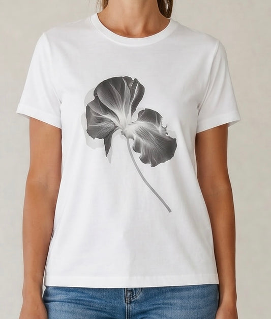 Transparent Flower Organic Cotton Tee - White