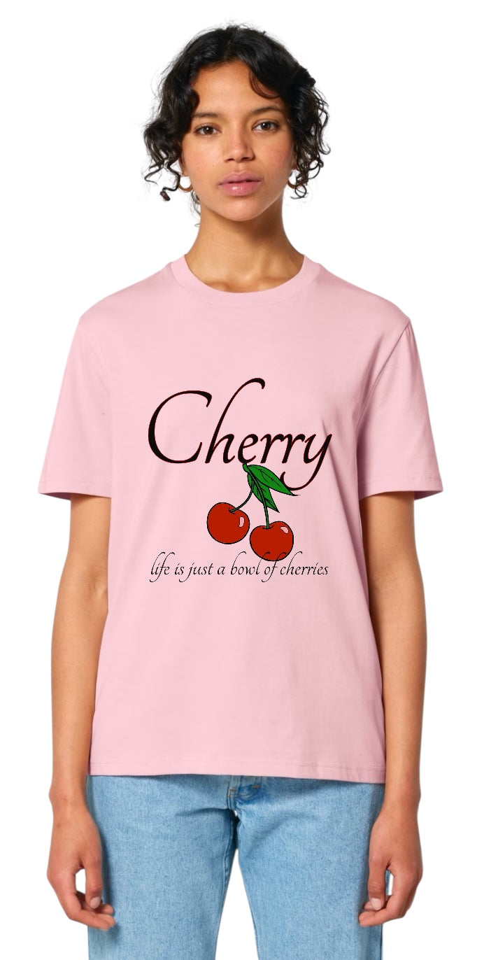 Cherry Print Cotton T Shirt - Pale Pink