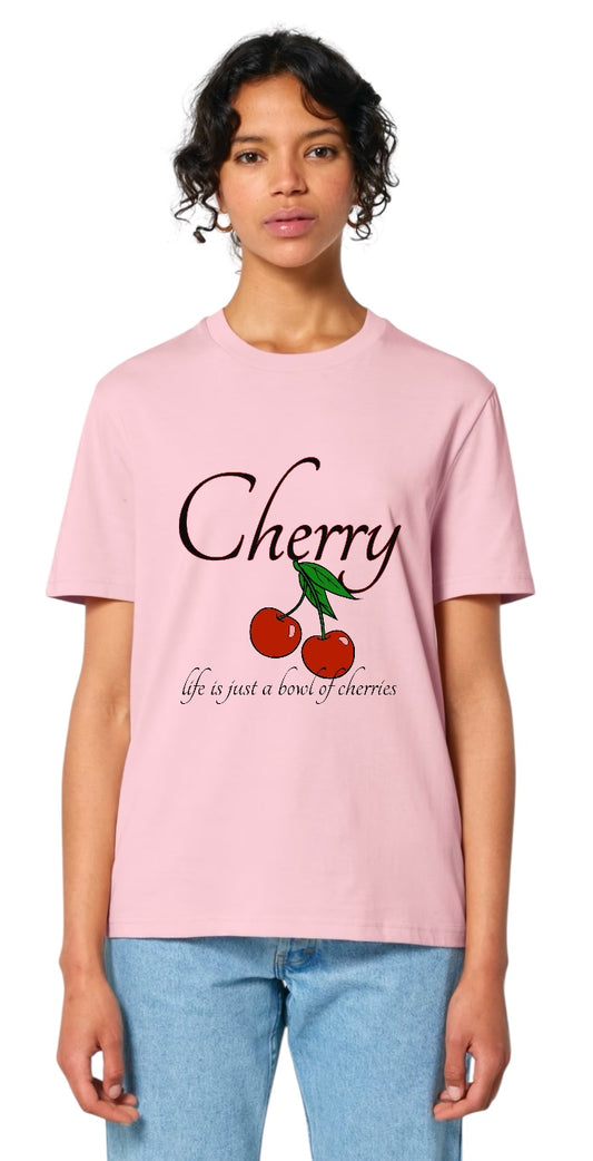 Cherry Print Cotton T Shirt - Pale Pink