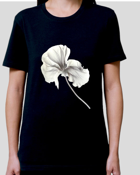 Transparent Flower Organic Cotton Tee - Black