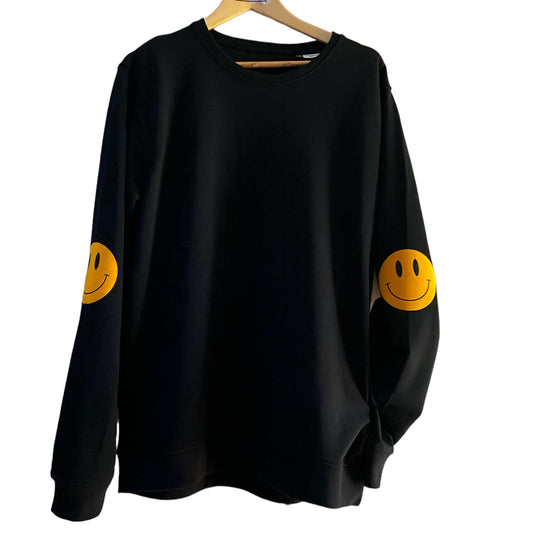 Smile Face Elbow Patch Sweatshirt - Black