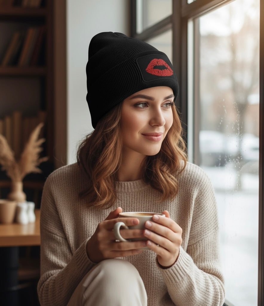 Glitter Lips Beanie Hat