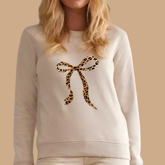 Leopard Bow Sweatshirt - Cream