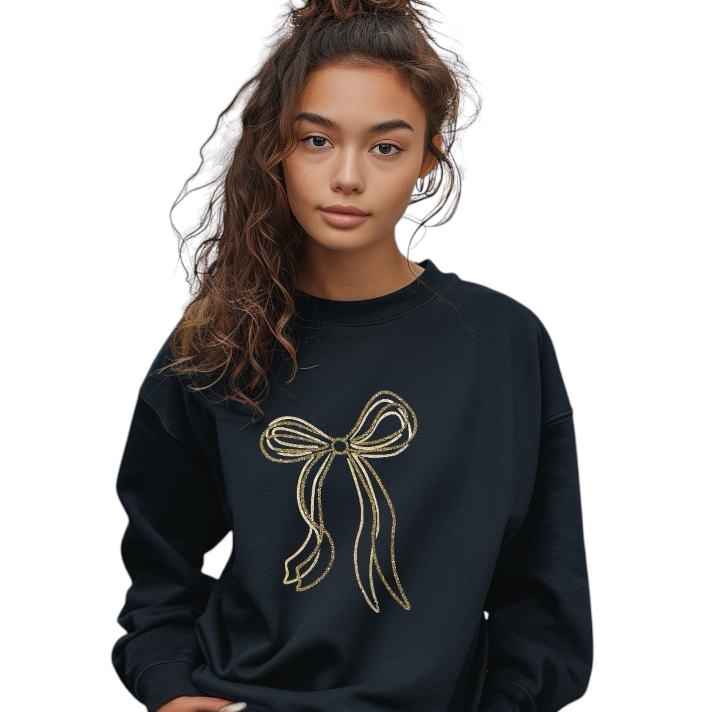 Copper and Bronze Bow Sweatshirt- Black