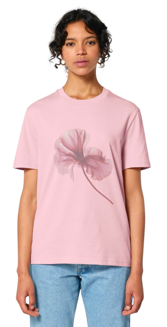 Transparent Flower Print Cotton T Shirt - Pale Pink