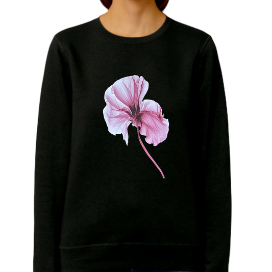 Pink Transparent Flower Sweatshirt - Black