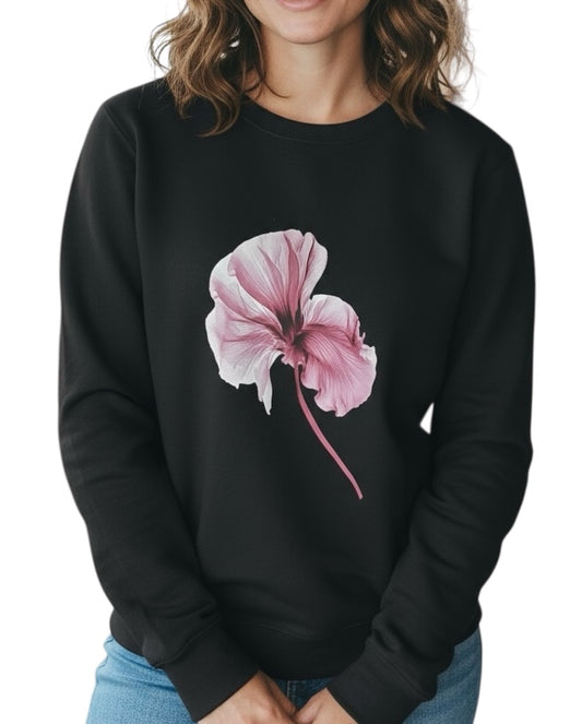 Pink Transparent Flower Sweatshirt - Black