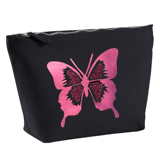 Pink Metallic and Glitter Butterfly Organic Cotton Cosmetic Bag