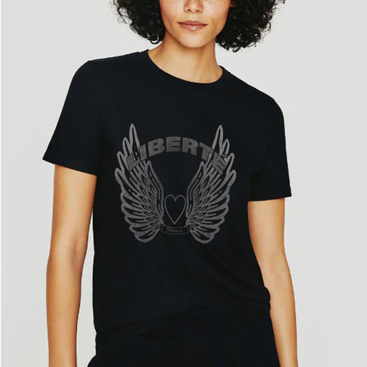 Liberte wings Print Organic Cotton Tee - Black