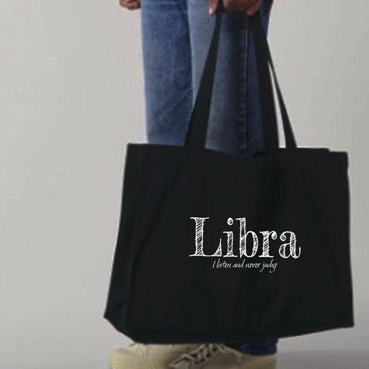 Libra  Print Black Large Tote Bag