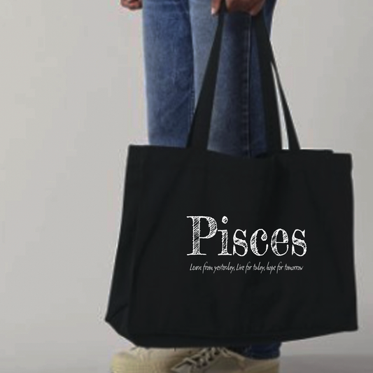 Pisces Print Black Large Tote Bag