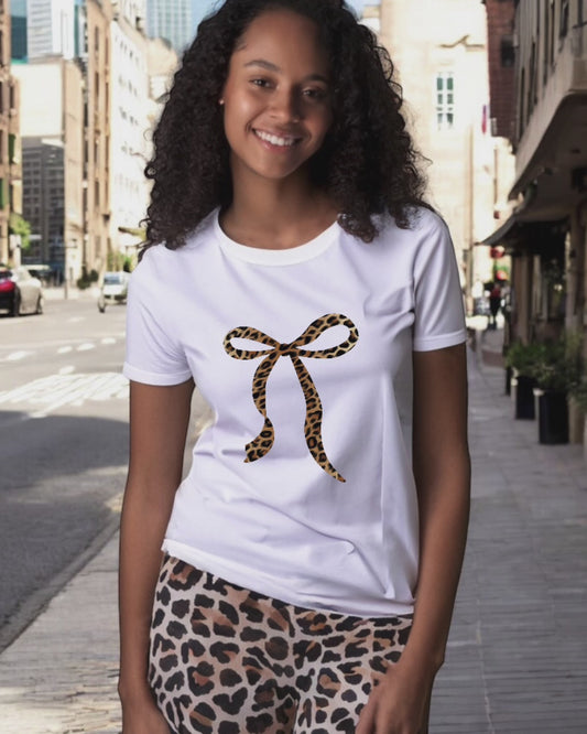 Leopard Bow Organic Cotton T Shirt