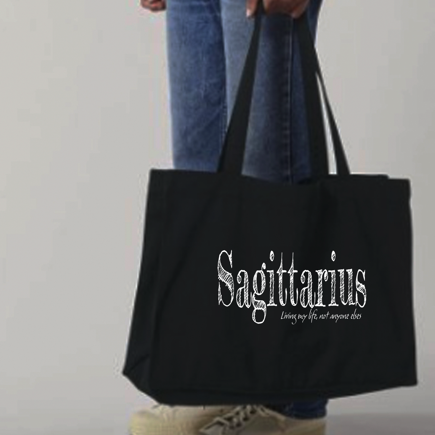 Sagittarius Print Black Large Tote Bag