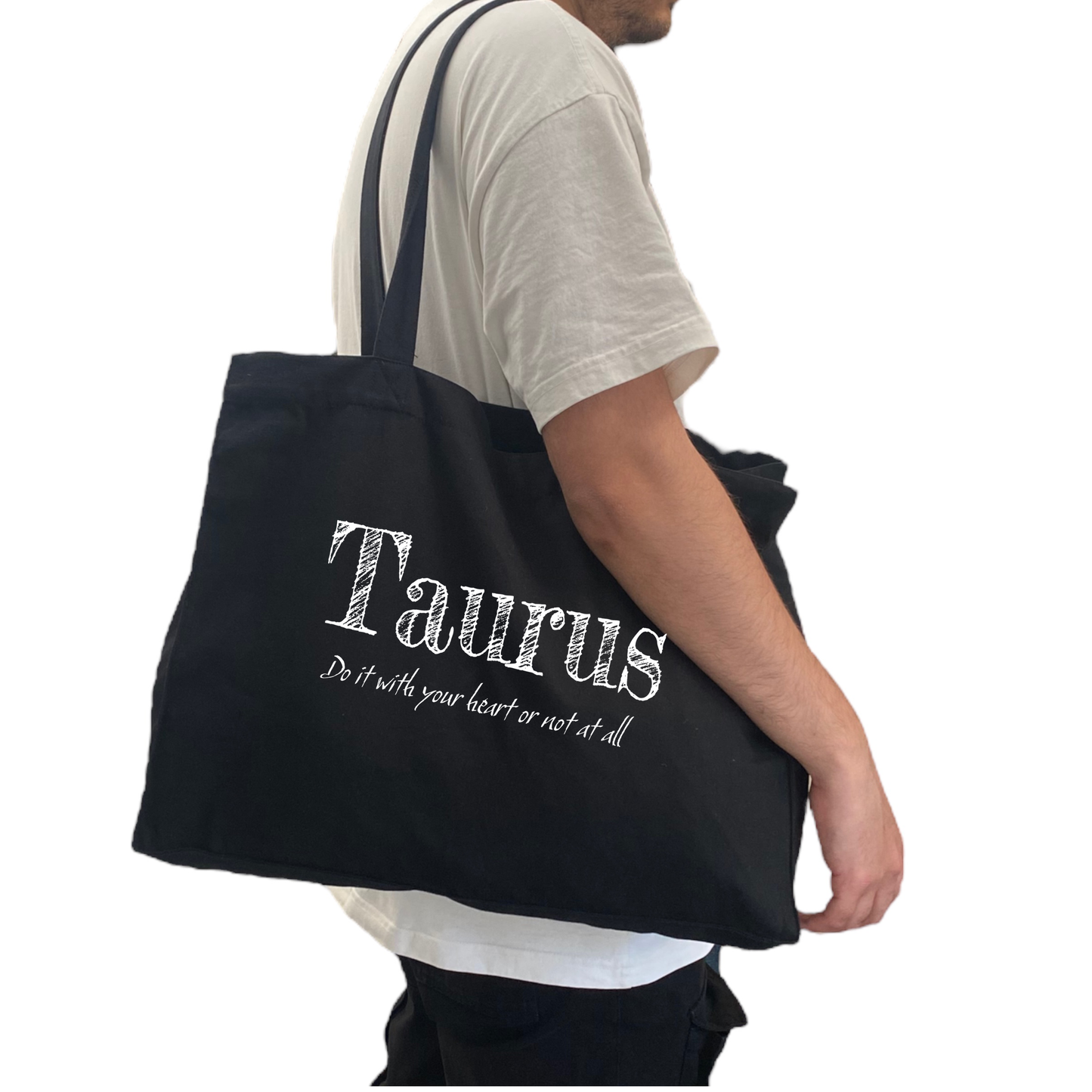 Taurus Print Black Large Tote Bag