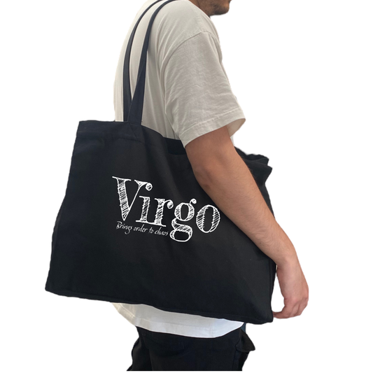 Virgo Print Black Large Tote Bag