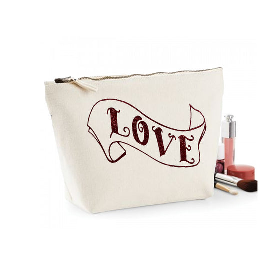 Glitter Love Banner Organic Cotton Cosmetic Bag - Cream