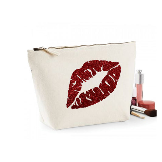 Glitter Lips Organic Cotton Cosmetic Bag - Cream