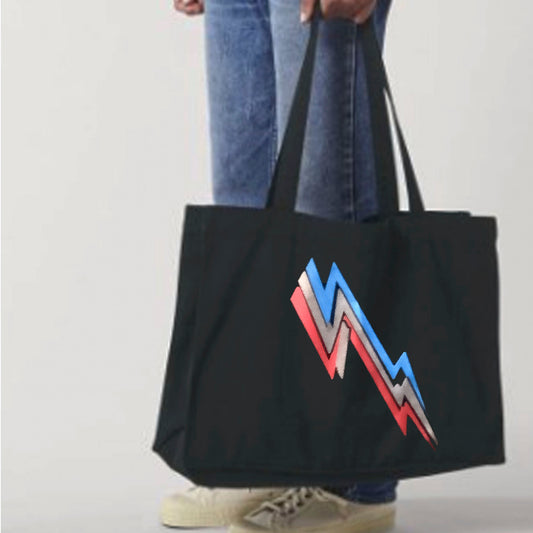 Metallic Lightning Bolt motif  Black Large Bag  -  Blue red