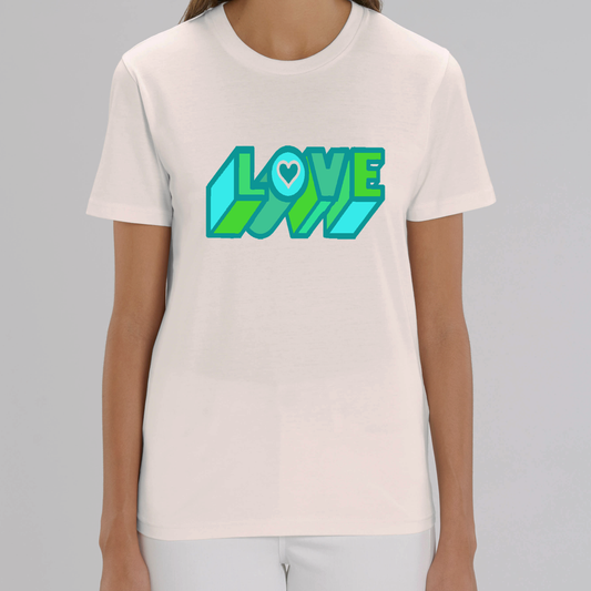 Love Blue & Green Print Organic Cotton Tee - White