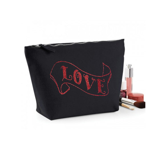 Glitter Love Banner Organic Cotton Cosmetic Bag - Black